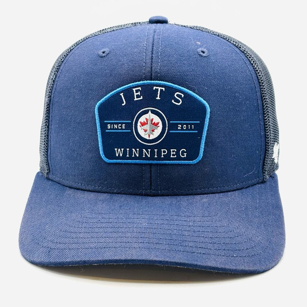 Winnipeg Jets Mens Trucker Hat Navy Snapback Retro Ice Hockey Logo Canada Cap